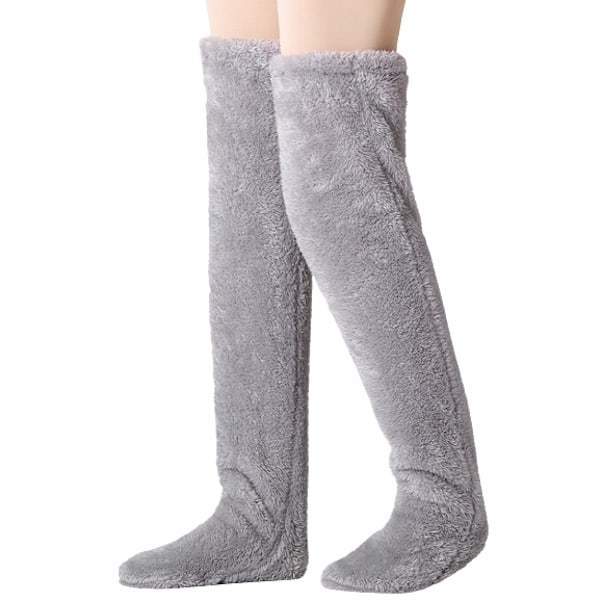 Mysiga Sockor, Knähöga Toffelsockor, Damvinterstrumpor Över Knäet, Fuzzy Långa Strumpor Light Grey
