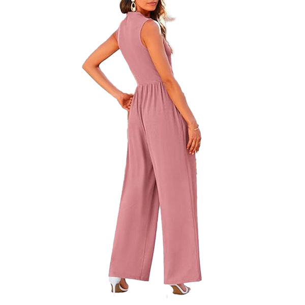 Sommarjumpsuit för kvinnor, elegant och avslappnad, endelskläder, ärmlös pink L
