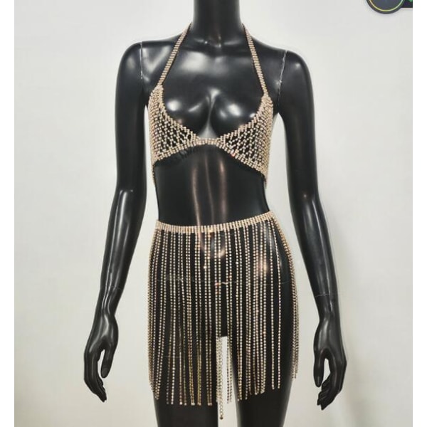 Strass lång tofs midjekedja Body Chain GOLD