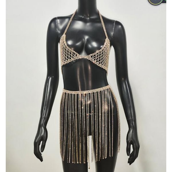 Strass lång tofs midjekedja Body Chain SILVERY