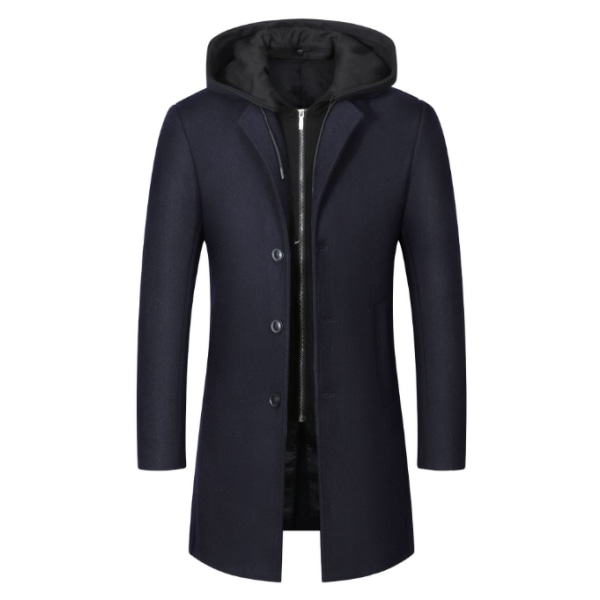 Ullrock för män Lång trenchcoat överrocksjacka dark blue L