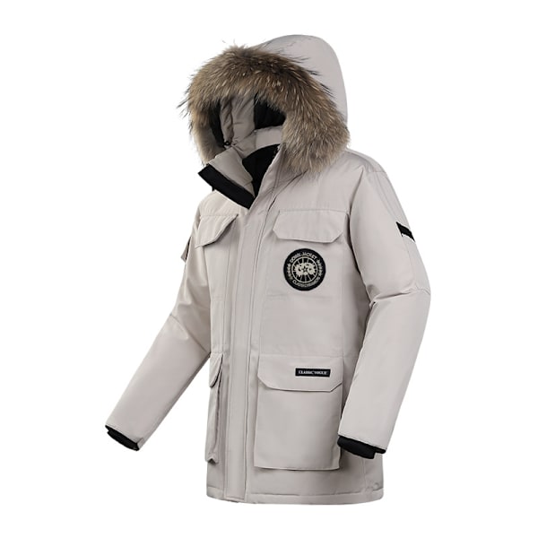 Mænds Tyk Vinterjakke, Varmt Parker Hættejakke White 4XL