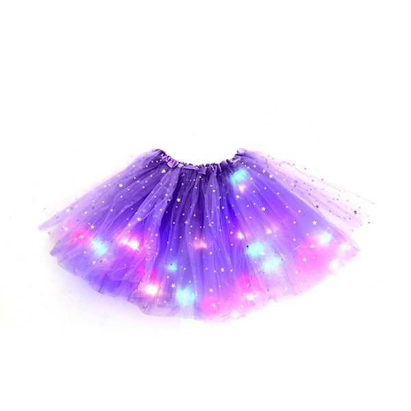 Jente LED-skjørt Lysende Tutus Glødende Tyll Danseskjørt Purple