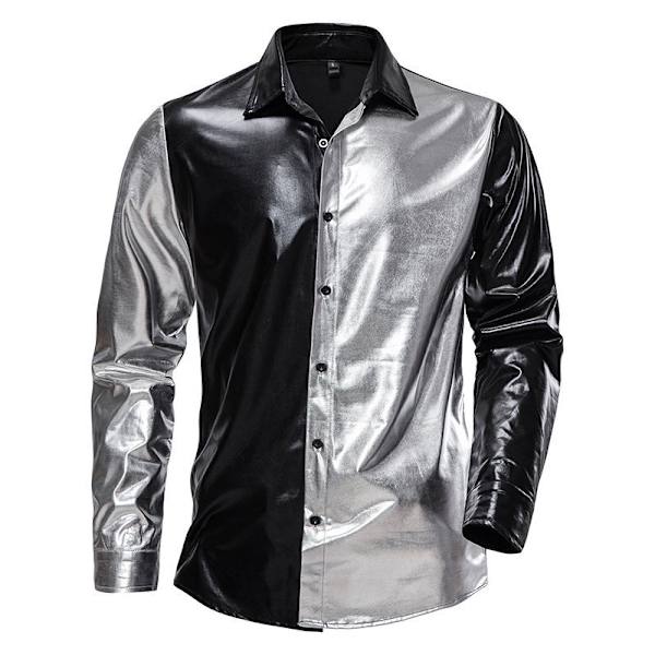 Herrarnas Långärmad Patchworkjacka med Pailletter Silver XL