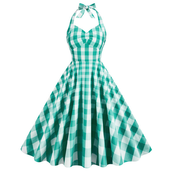 Pink Ternet Kjole til Kvinder Pink Gingham Kjole Vintage Rockabilly Kjoler Green S