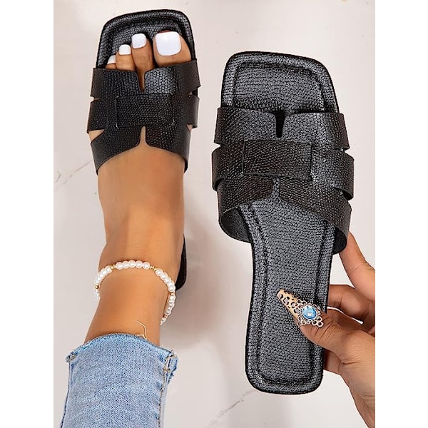 Monika Flat H-Band Slide Sandal för kvinnor Black 39