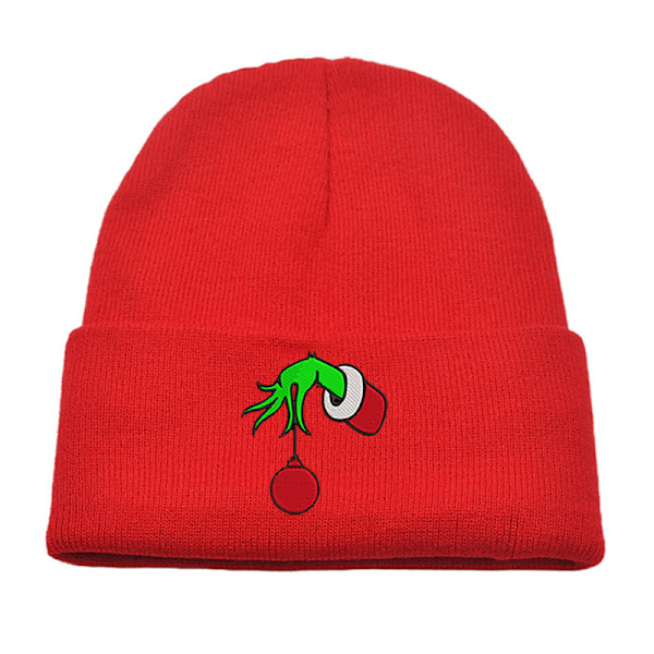 Broderet Beanie med Opslag - Sjov Hat, Varmt Julehat Red 2