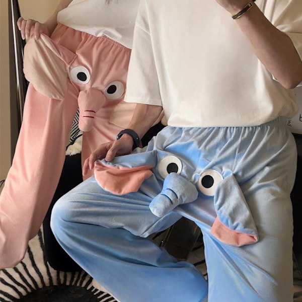 Morsomme Elefant Pyjamasbukser, Søte Tredimensjonale Par Pyjamasbukser Blue 3XL