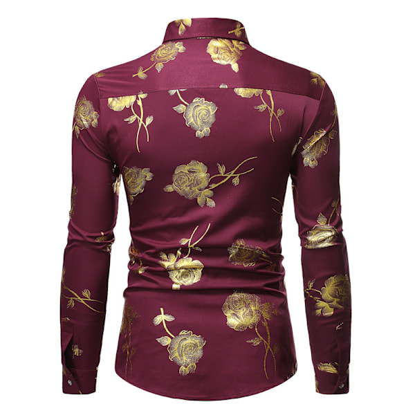 Herrar Hipster Slim Fit Långärmad Knappskjortor Wine Red M