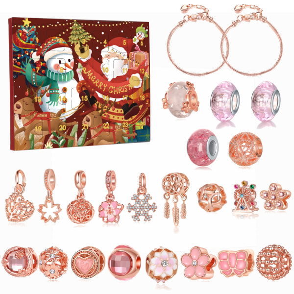 Jul-adventskalenderarmband, DIY-smyckeskit present Pink