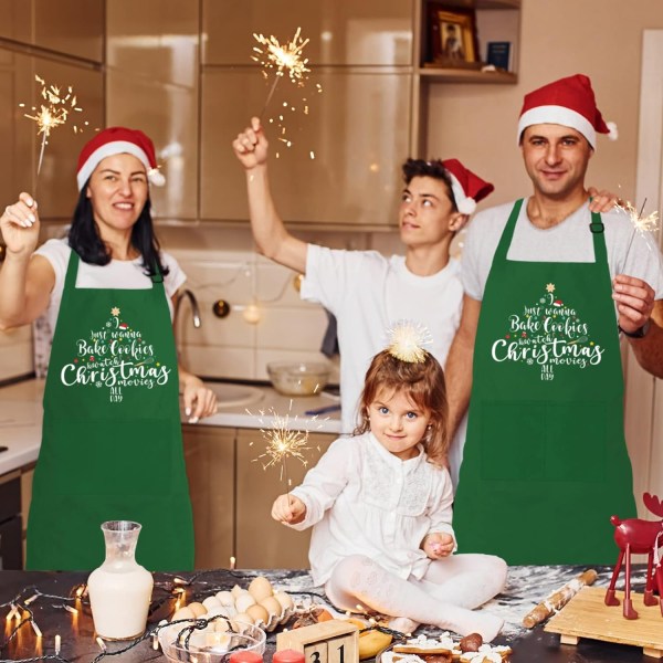 Roliga julbakningsförkläden för kvinnor män Justerbara köksförkläden Green
