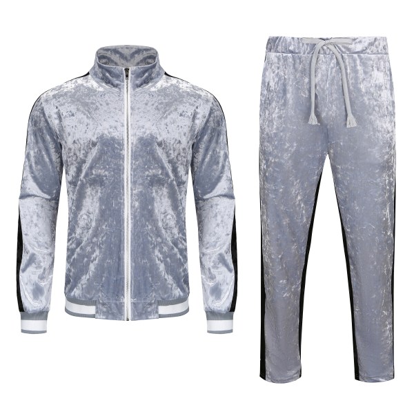 Män 2-delad set blixtlåsjacka Elastiska byxor 2XL