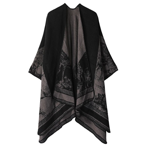 Retro Tofs Poncho Sjal Cape Wraps för kvinnor black3