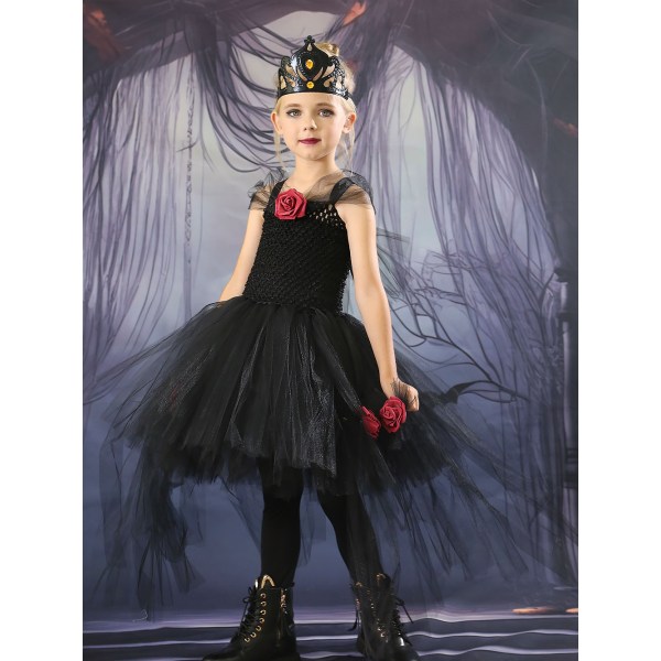 Halloween Häxa Vampyr Kostymer Flickor Queen Carnival Party Black M