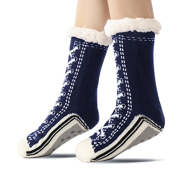 Damtofflor i Fleecefodrade Varma Fuzzy Inomhus Anti-Halkstrumpor Navy Blue