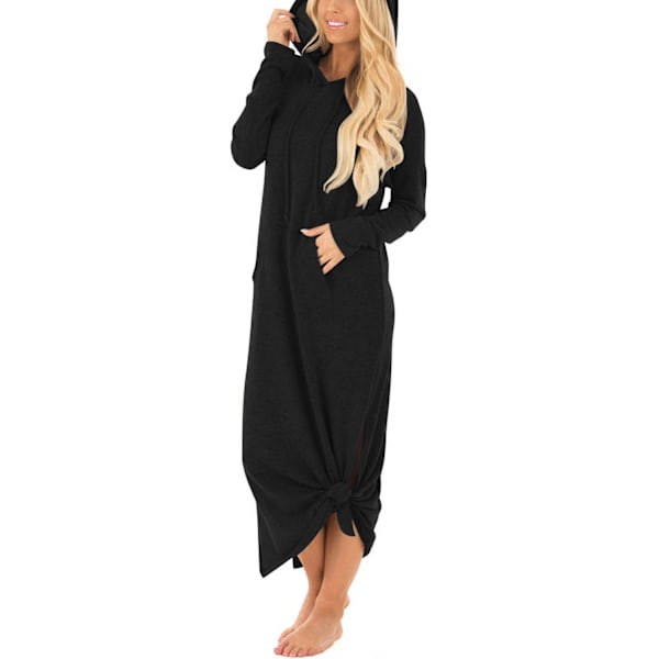 Klänning med luva för kvinnor med fickor Black XL