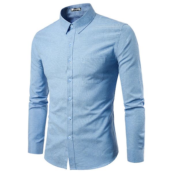 Hvit skjorte for menn, lang ermet, knappestolpe, Oxford-stoff, strukturert BLUE M
