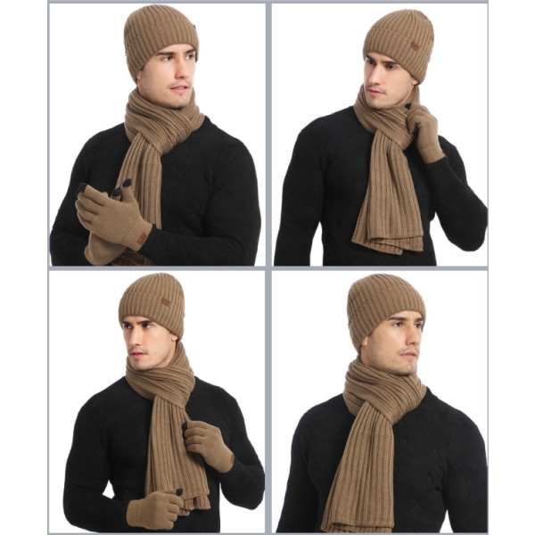 Vinterstickad mössa Beanie Long Neck Scarf Touchscreen Handskar Set Navy