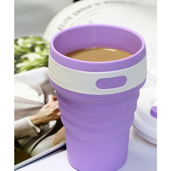 Hopfällbara, bärbara, utdragbara kaffemuggar i silikon purple