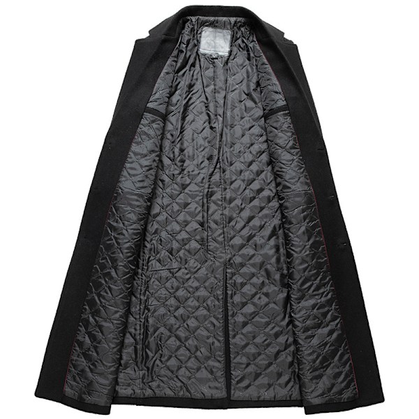 Trenchcoat ullblandning för män lång jacka Black L