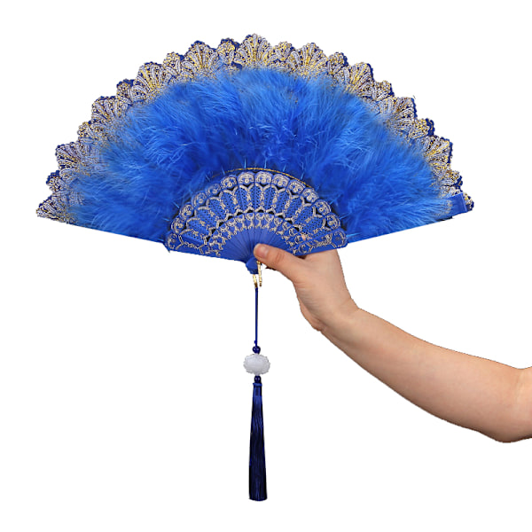 1920'er Vintage Stil Flapper Håndvifte til Kostumefest Dans Blue