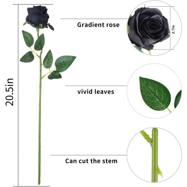 10 kpl Teko-ruusuja Pitkällä Varrella, Silkki-ruusut Black