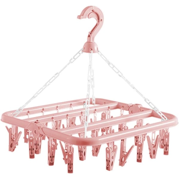 Vasketøjshængere med 32 Klips, Foldbar Plastik Tøjstativ Pink