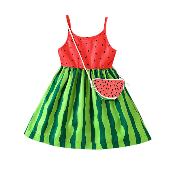 Flickor sommarsemester stil trend vattenmelon stil tryckt klänning med väska 100cm