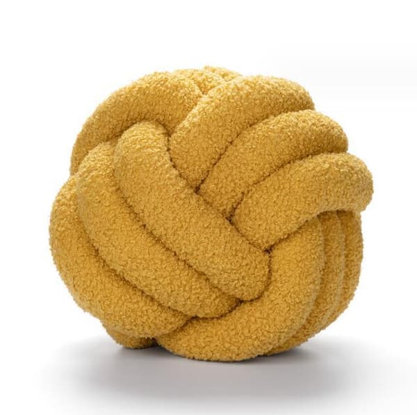 Handstickad Knuten Boll Lammull Kudde Yellow 35CM