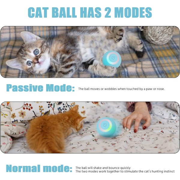 Interaktiv kattboll, automatisk 360° självroterande rullande boll Blue