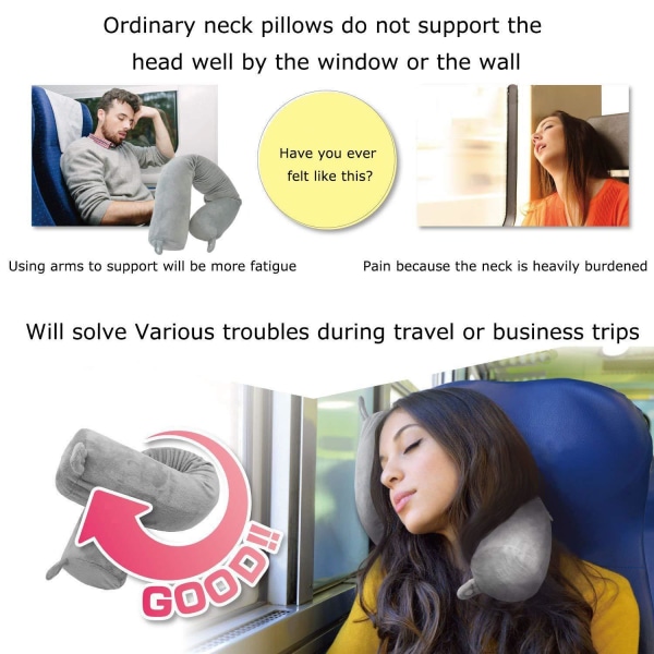 Twist Memory Foam Resepill för Nacke, Haka, Ländrygg och Ben - Perfekt för Resor Grey