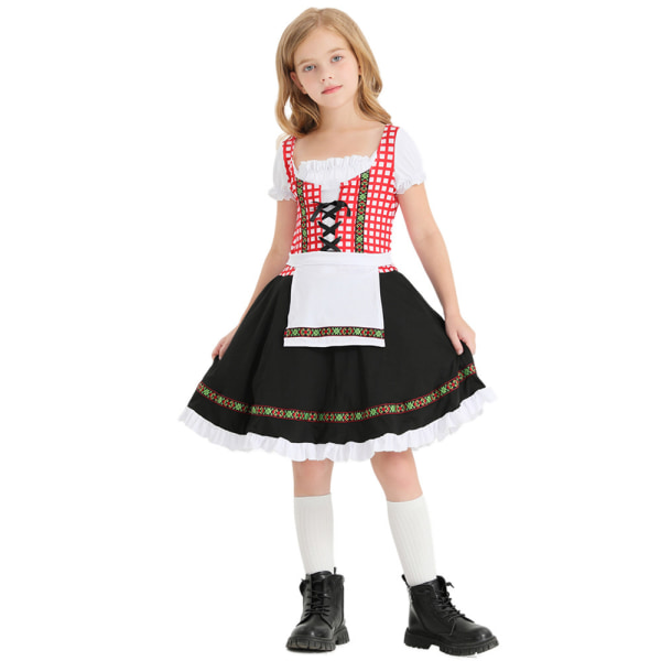 Traditionell tysk bayersk Dirndl Oktoberfest klänning för flicka Black S