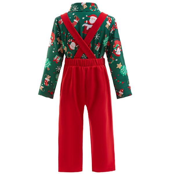 Jule-drenge Santa Claus Print Skjorte + Overalls Tøj Sæt 80cm