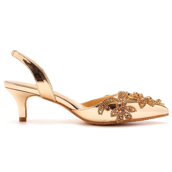 Damklackar med Slingback, Låg Häl och Spetsig Tå Gold 40
