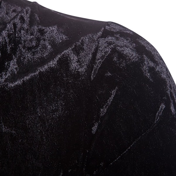 Herrar Sammet Långärmad Skjorta Turtleneck Slim Fit Topp Black M