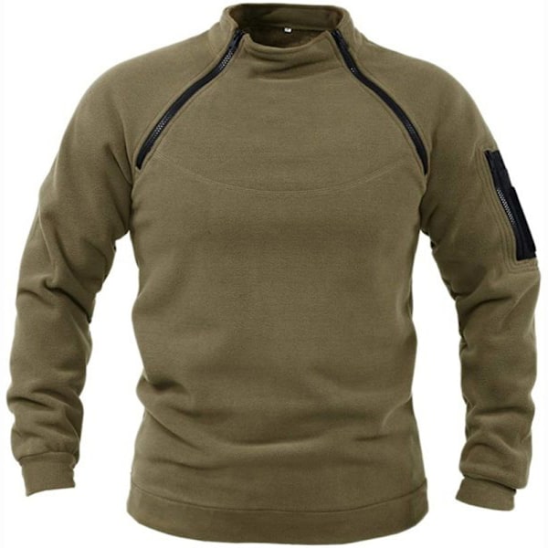 Herrar Quarter Zip Fleecefodrad Stå-upp Krage Tröja Army Green L
