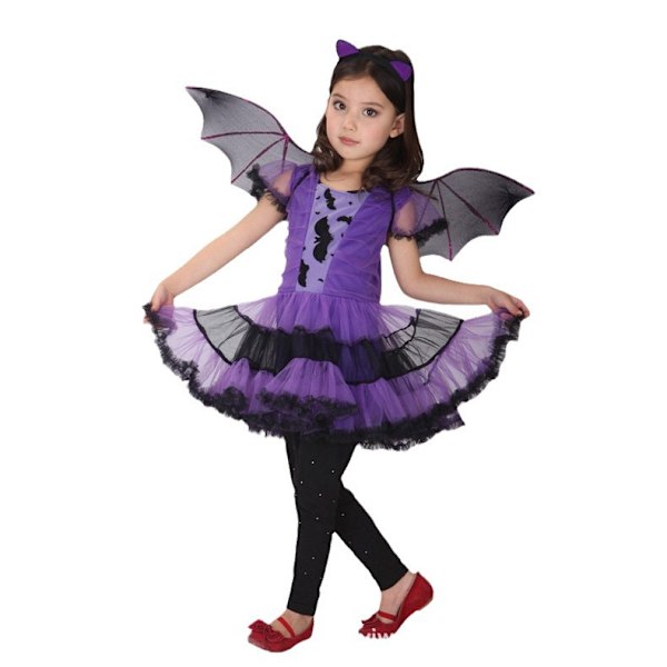 Jentekostyme for Halloween - Flaggermus Witch Cosplay Kostyme Tutu Kjole Sett for Barn XL