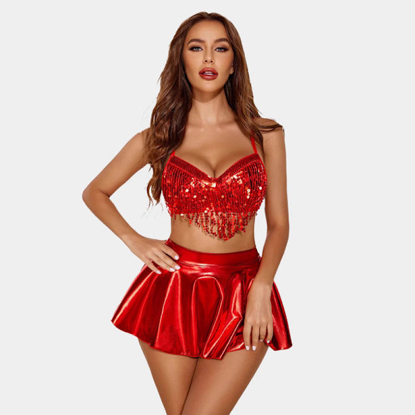 Rave-outfits för kvinnor med paljettfransar Red M