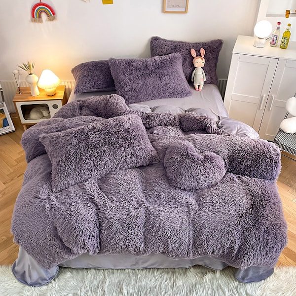 Lyx Ultra Soft Shaggy Crystal Velvet Sängkläder Set 3 delar purple 1.8m