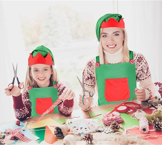 4 stycken jultomte-kit inklusive tomteförkläden och tomteluvor för jul