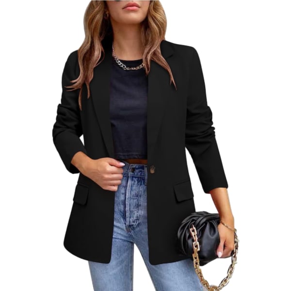 Business Casual Blazer för Kvinnor Långärmad Knapp Öppen Fram Blazer Jacka black M