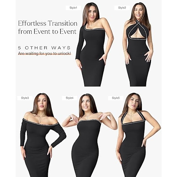 Långärmad Maxiklänning Bodycon Cocktailklänning Coffee 2XL
