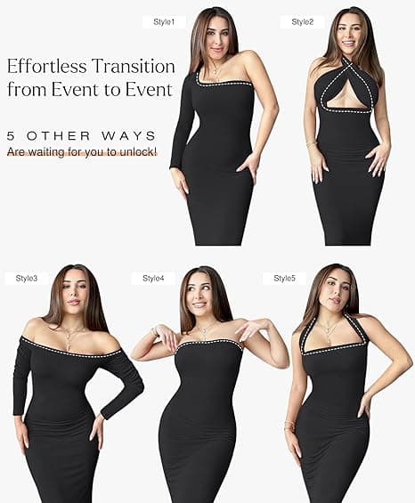 Långärmad Maxiklänning Bodycon Cocktailklänning Pink M