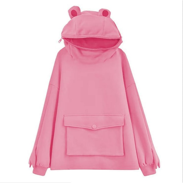 Dame Frog Hoodies med Lynlås Mund Hættetrøje Pink XL