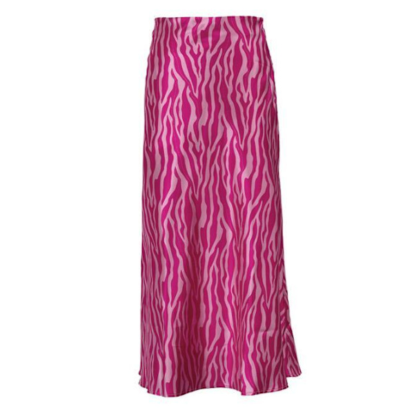 Kvinnors satin hög midja printed Casual A Line kjol rose M