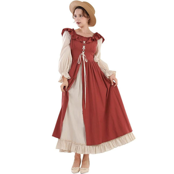 Dam Renaissance Kostymer Medeltida Renaissance Marknadsklänning red S
