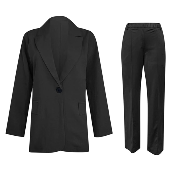 Dame Business Blazer Bukser Sæt, 2 Dele Outfits Blazer Jakkesæt BLACK 2XL