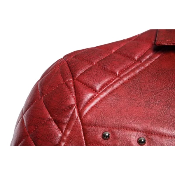 Herrar Zippade Avtagbar Pälskrage Jacka, Läder Vintage Steam Punk Retro Rockjacka Red M