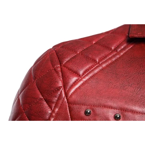 Jacka med dragkedja för män Avtagbar pälskrage, Vintage Steam Punk Retro Coat läder Red L