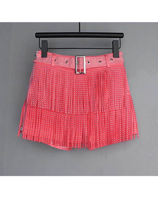 Dam Sparkle Rhinestone Franskjol Elastiskt Midjeband Kort Mini Klänning Pink M